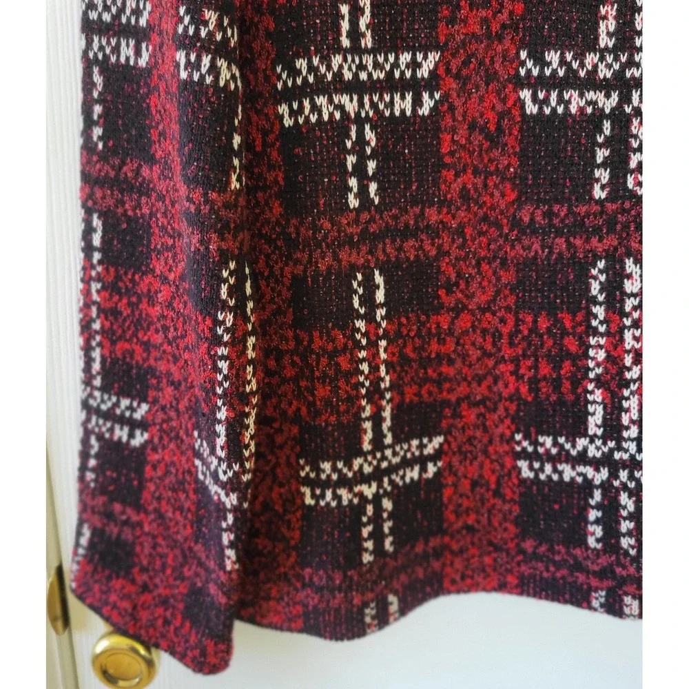 Chaps Womens Sweater Jacket XXL Red‎ Black White Plaid Knit Zip-Up Long Sleeve